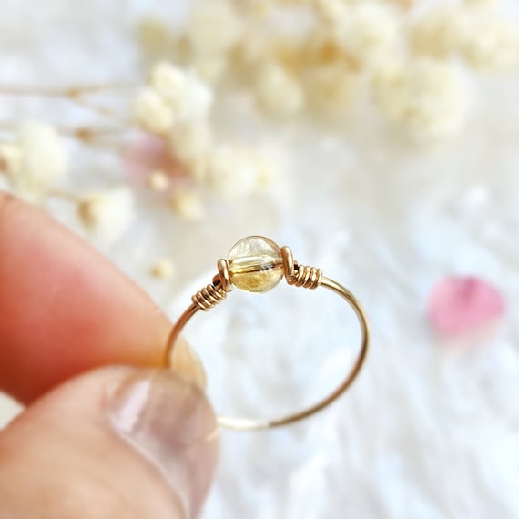Tiny Citrine Ring 14K Gold Filled Rose Gold Filled Sterling