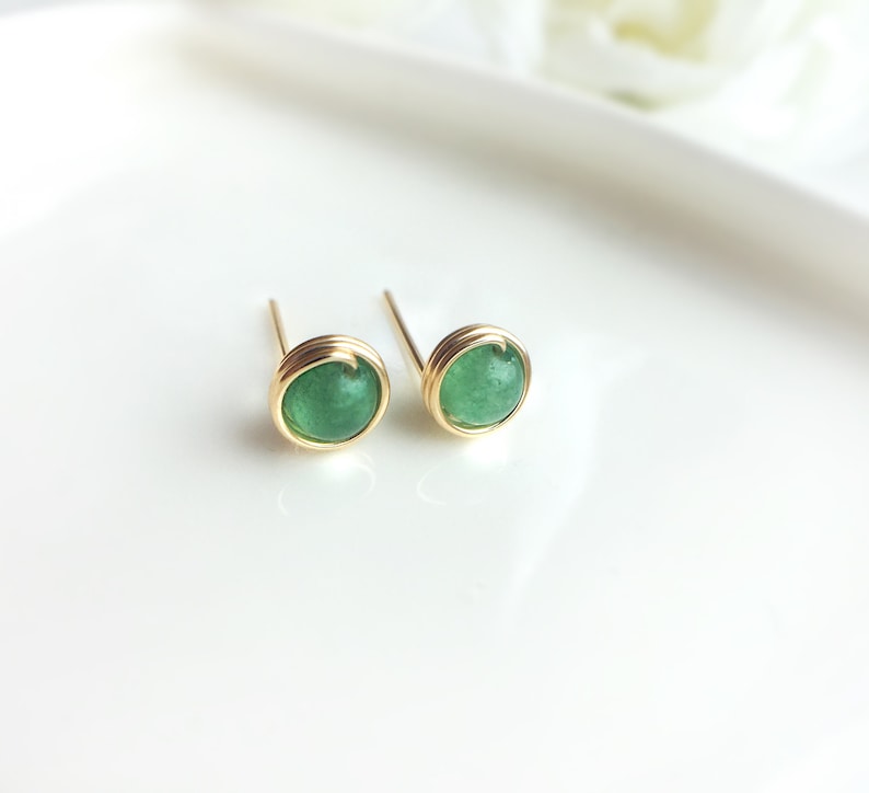 Tiny Green Jade Stud Earrings 14K Gold Filled Rose Gold Etsy