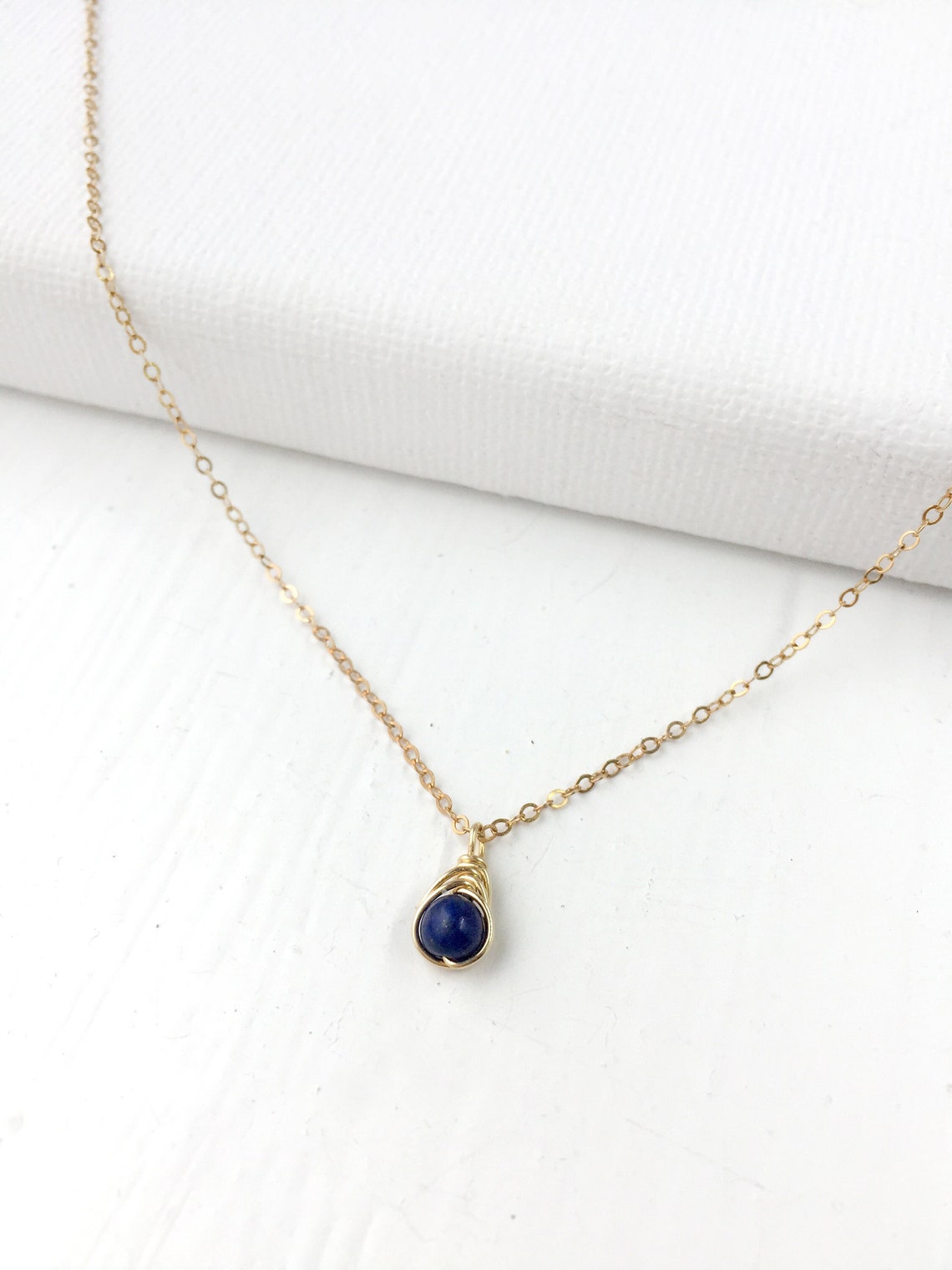 Dainty Lapis Lazuli Necklace 14K Gold Filled