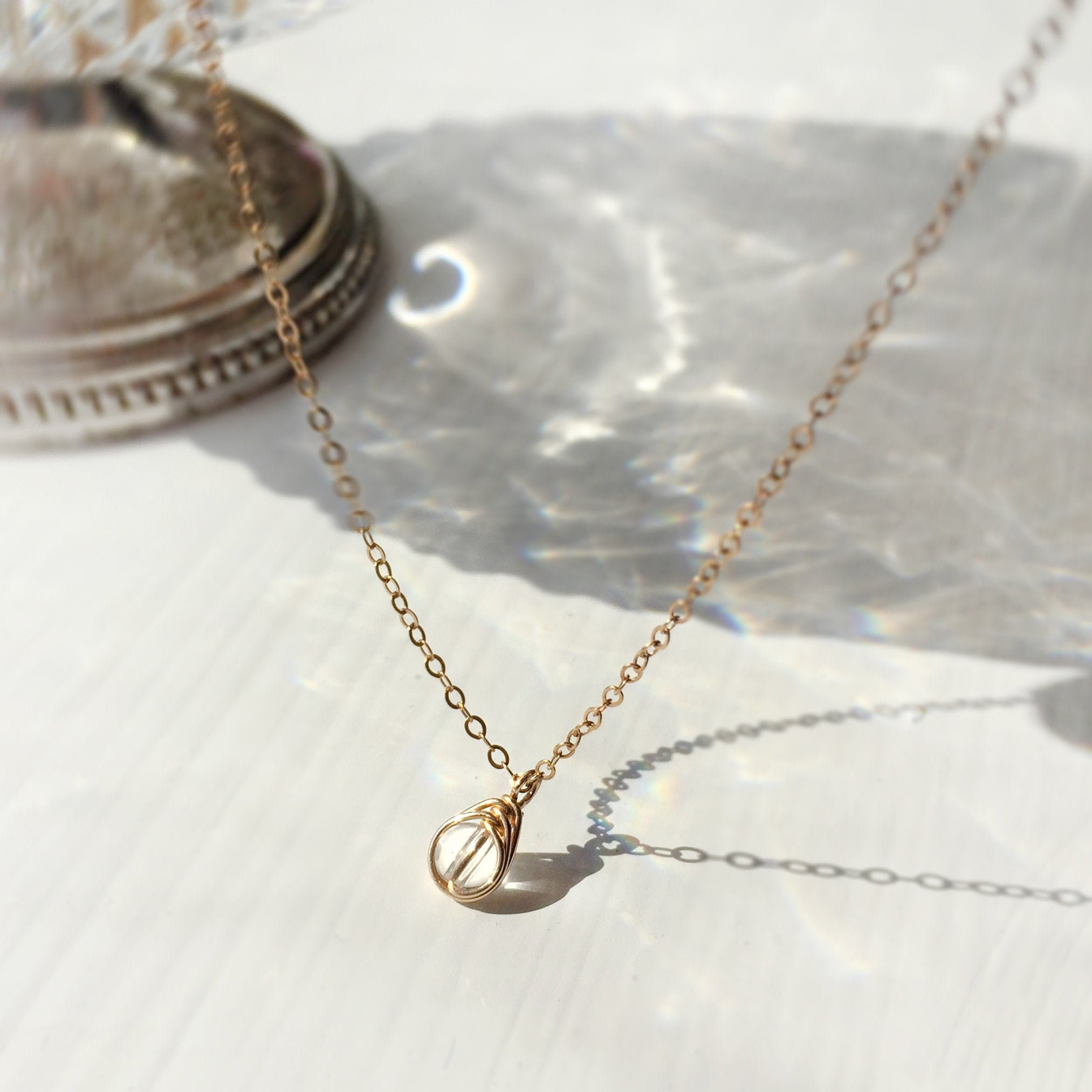 Tiny Clear Quartz Necklace 14K Gold Filled Rose Gold Filled | Etsy