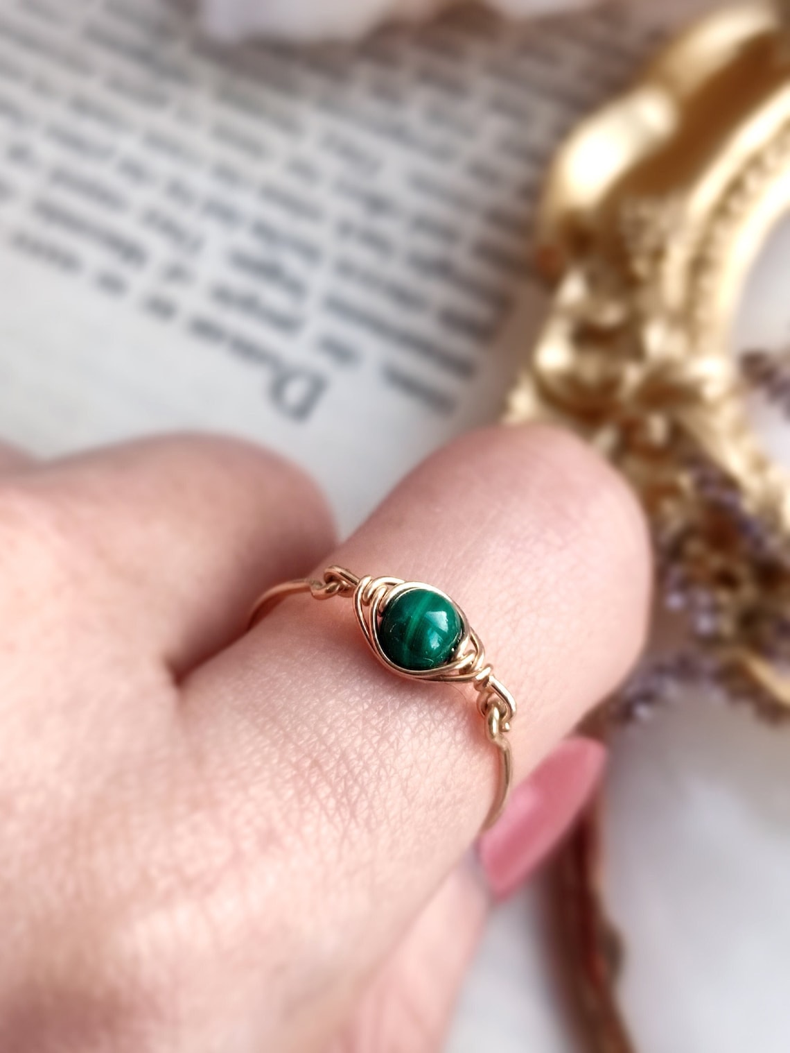 Malachite Eye Ring 14K Gold Filled