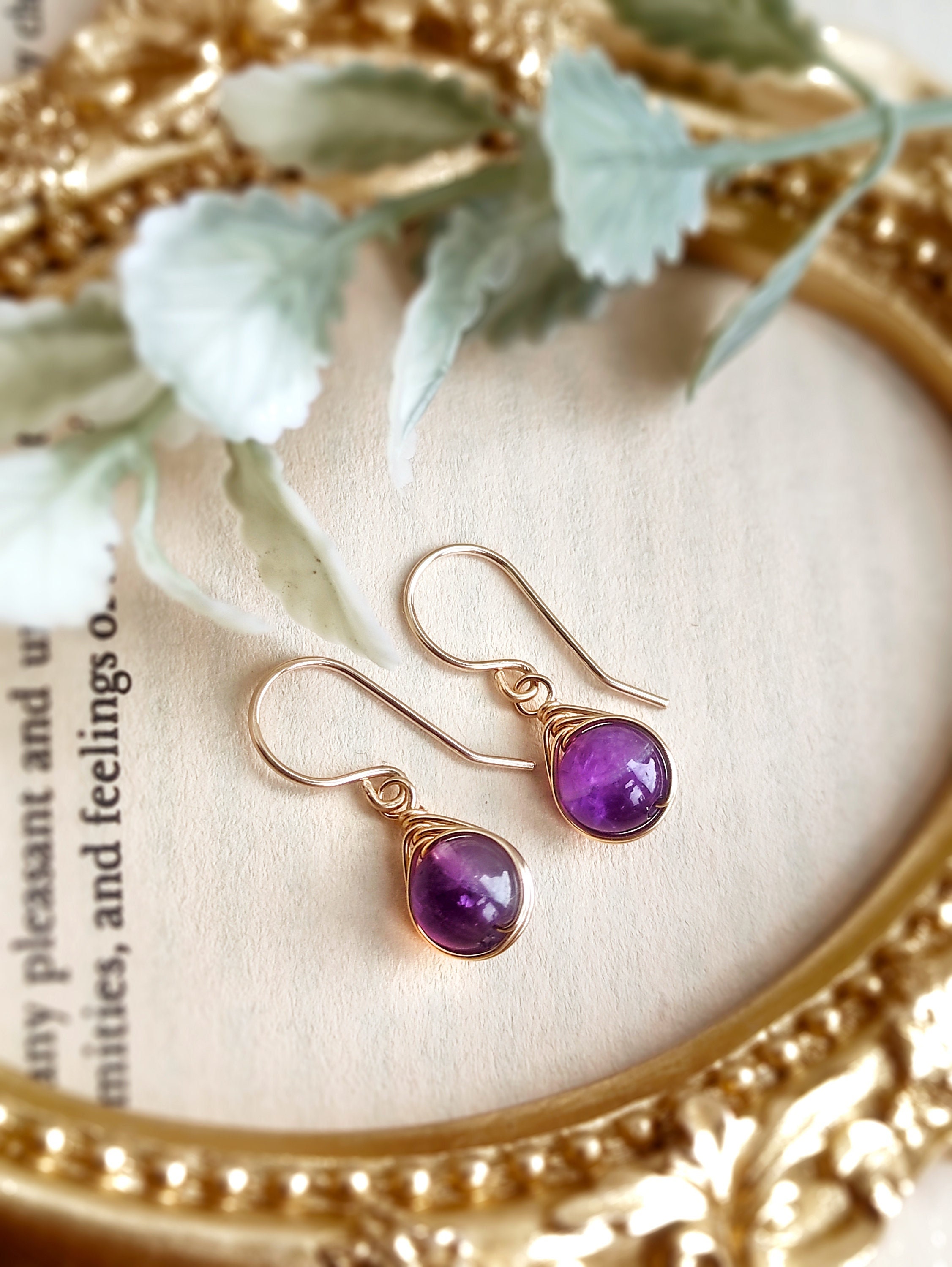 Amethyst Dangle Earrings (6mm) 14K Gold Filled