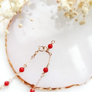 Red Coral Bracelet 14K Gold Filled, Rose Gold Filled, Sterling Silver Delicate Layering Bracelet, Birthstone Gift For Her image 5