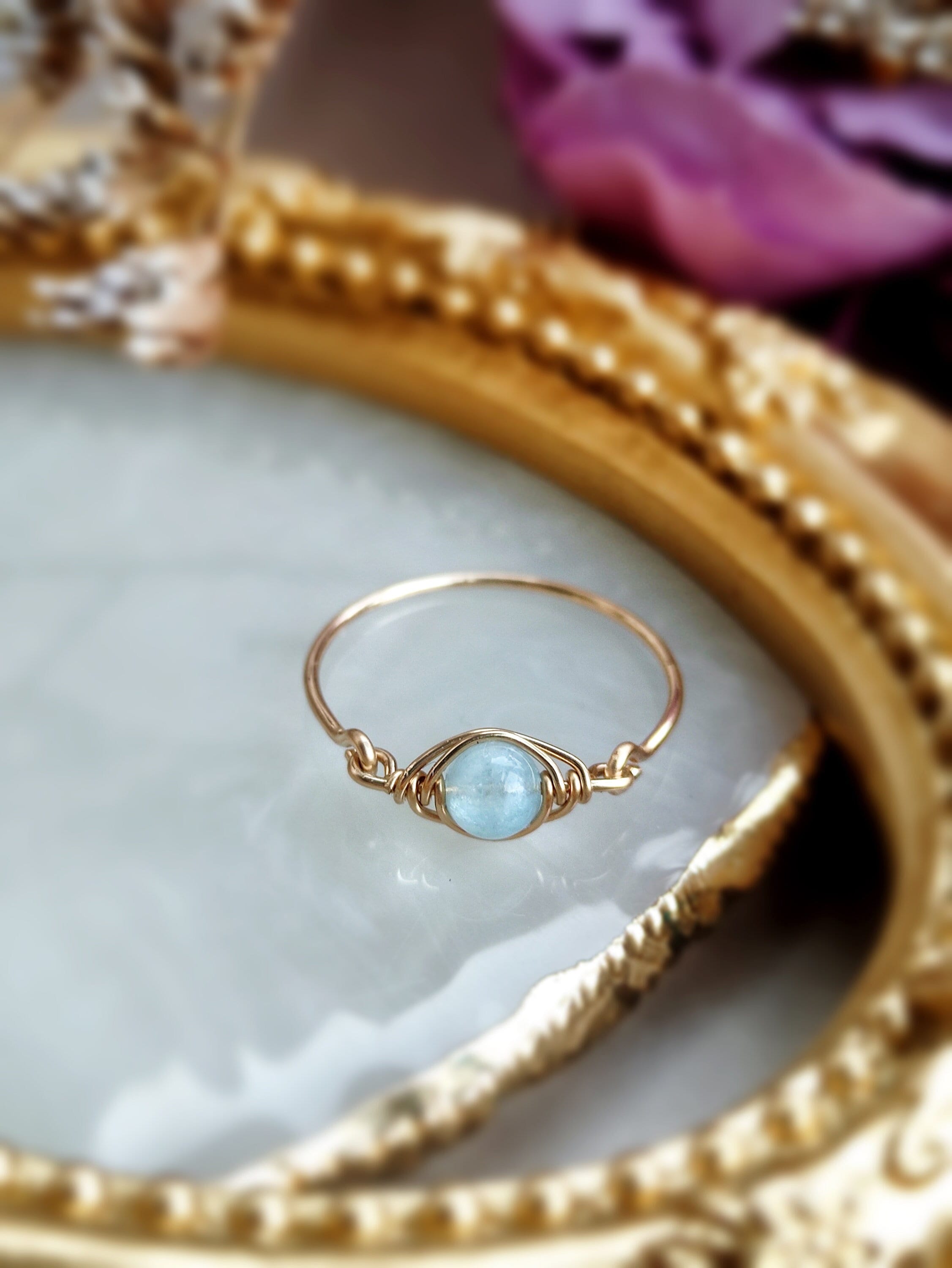 Aquamarine Eye Ring 14K Gold Filled