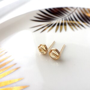 Citrine Stud Earrings, 14K Gold Rose Gold Filled, Sterling Silver 4mm Citrine Wire Wrapped Earrings, November Birthstone image 4