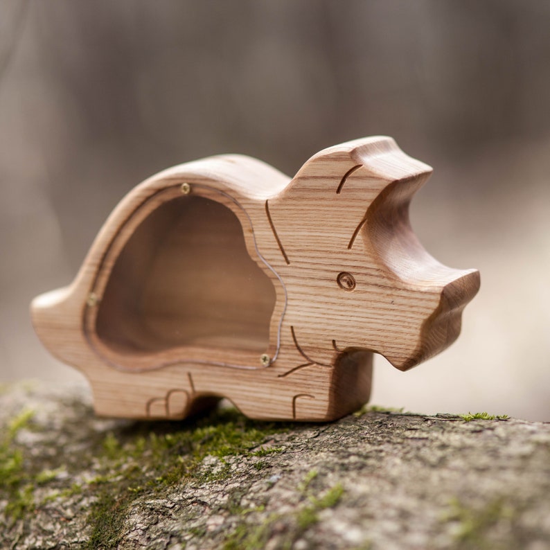 Dinosaur wooden piggy banks for kids dinosaur bank child Etsy