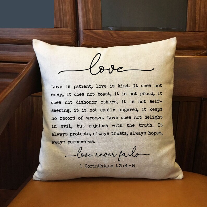 Bible Verse Pillow Case Love is patient Love is Kind Quotes Etsy