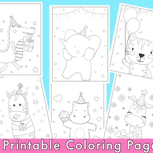 Safari Animal Birthday Coloring Pages | 6 Digital Downloads | Kids Party Activity