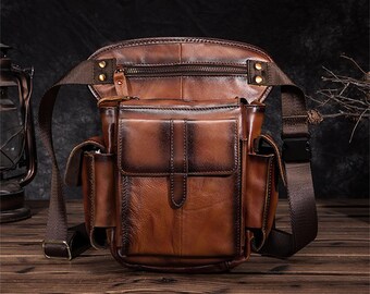 drop leg bag leather
