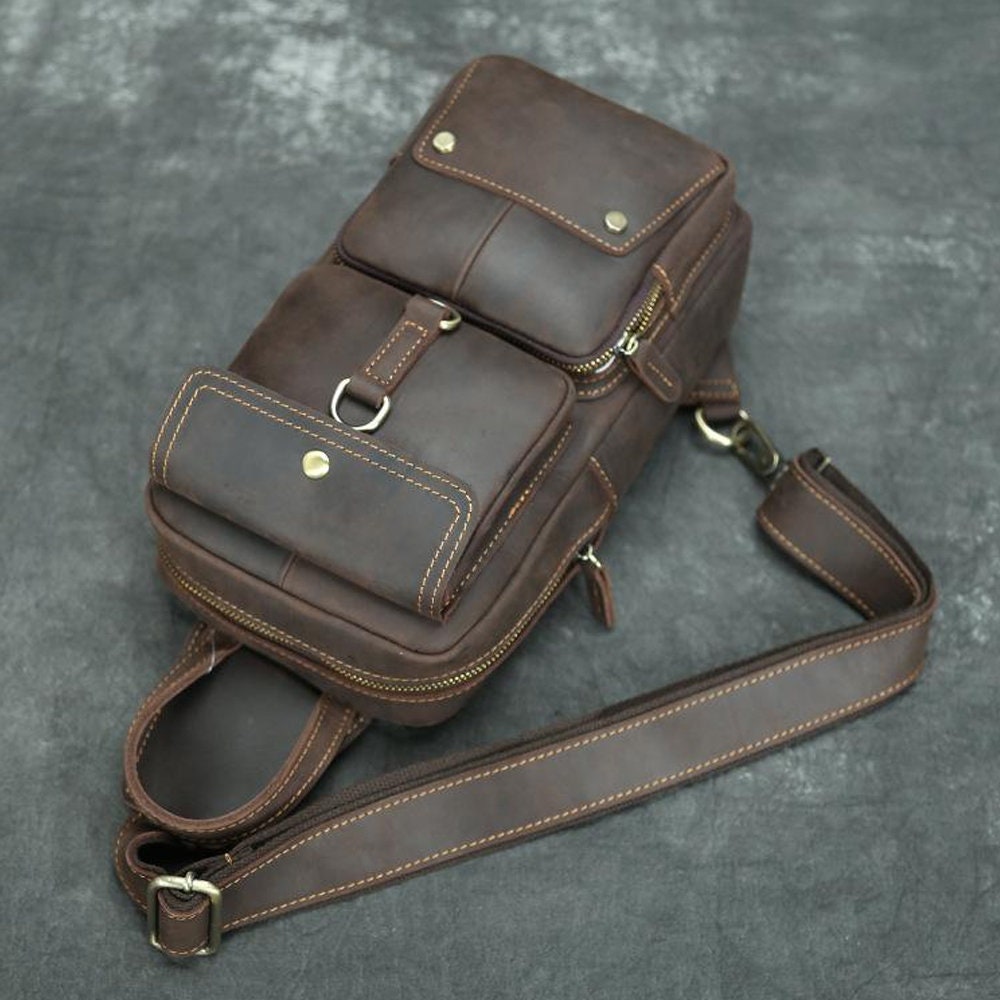 Handmade Genuine Leather Crossbody chest bag men's bag | Etsy