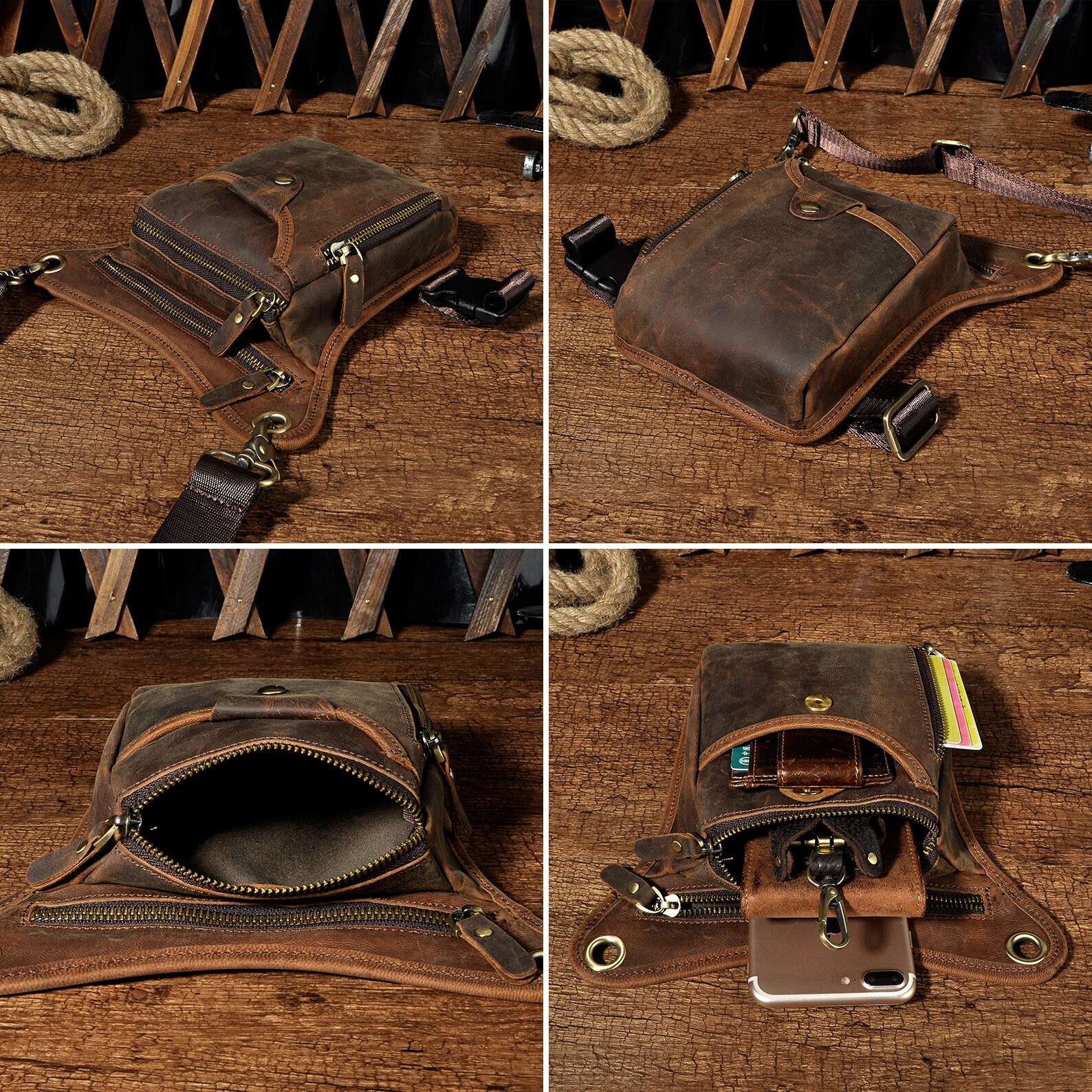 Full Grain Leather Leg Bag First Layer Leather Motorcycle Etsy