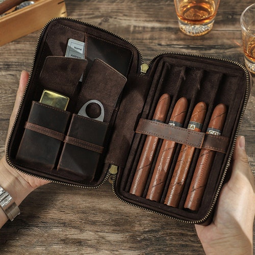 Personalized Italian Leather Cigar Case Gift Set Holster Etsy