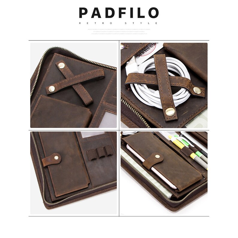 Genuine Leather Business Portfolio Case Zippered Document Etsy