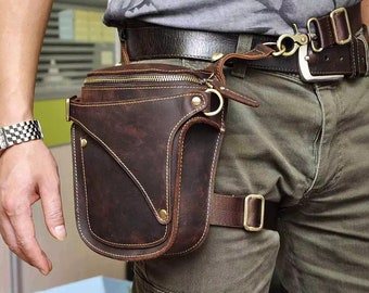 drop leg bag leather