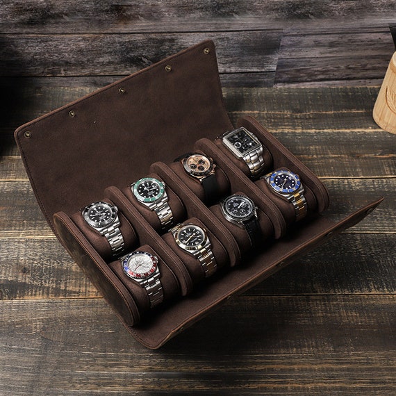 Customized Retro 8 Slot Leather Watch Holder Case Wrist Etsy