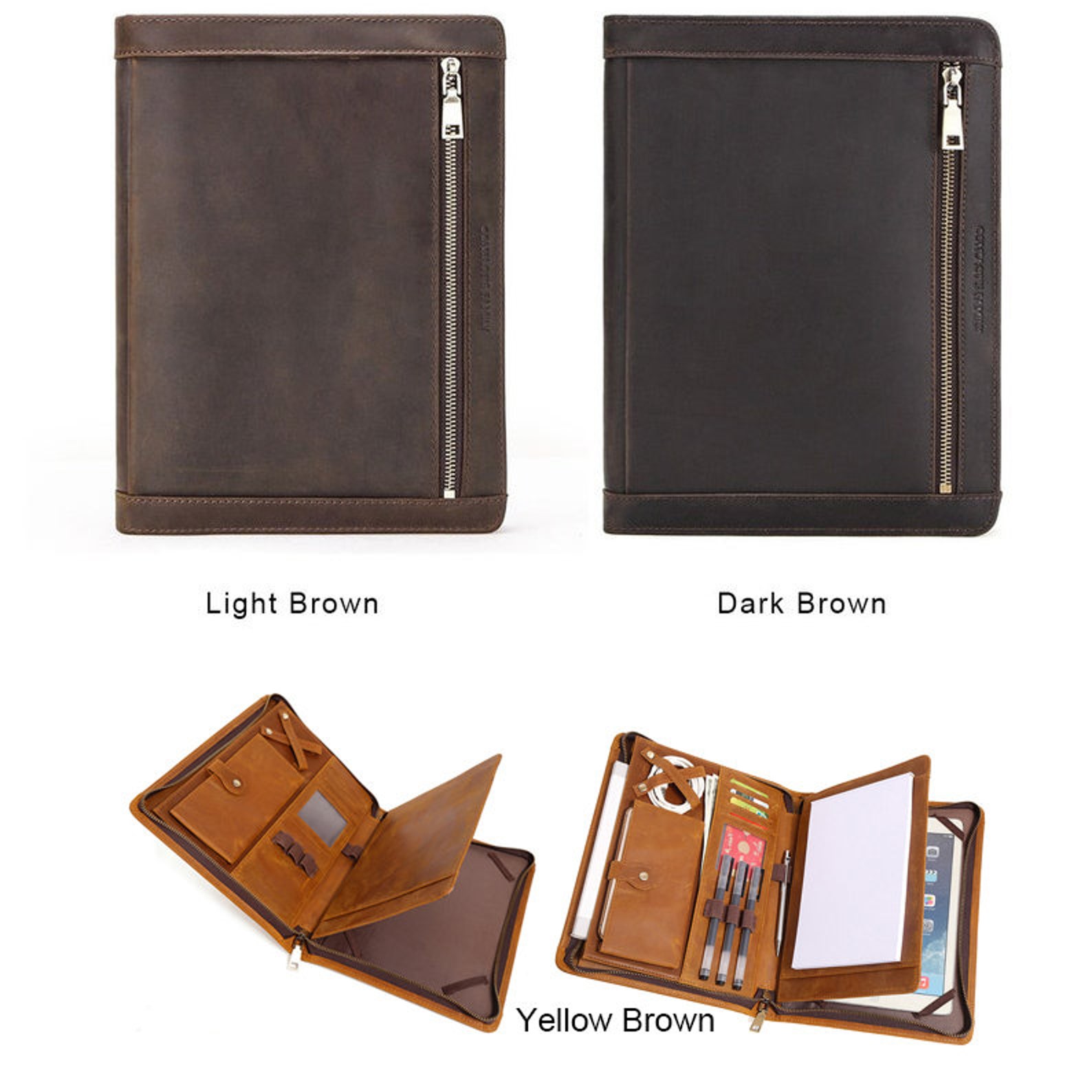 Genuine Leather Business Portfolio Case Zippered Document Etsy