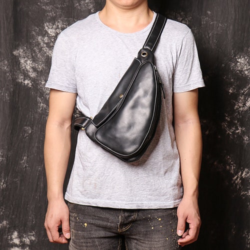 Custom Leather Dumpling Bag Men's Chest Bag Crossbody - Etsy