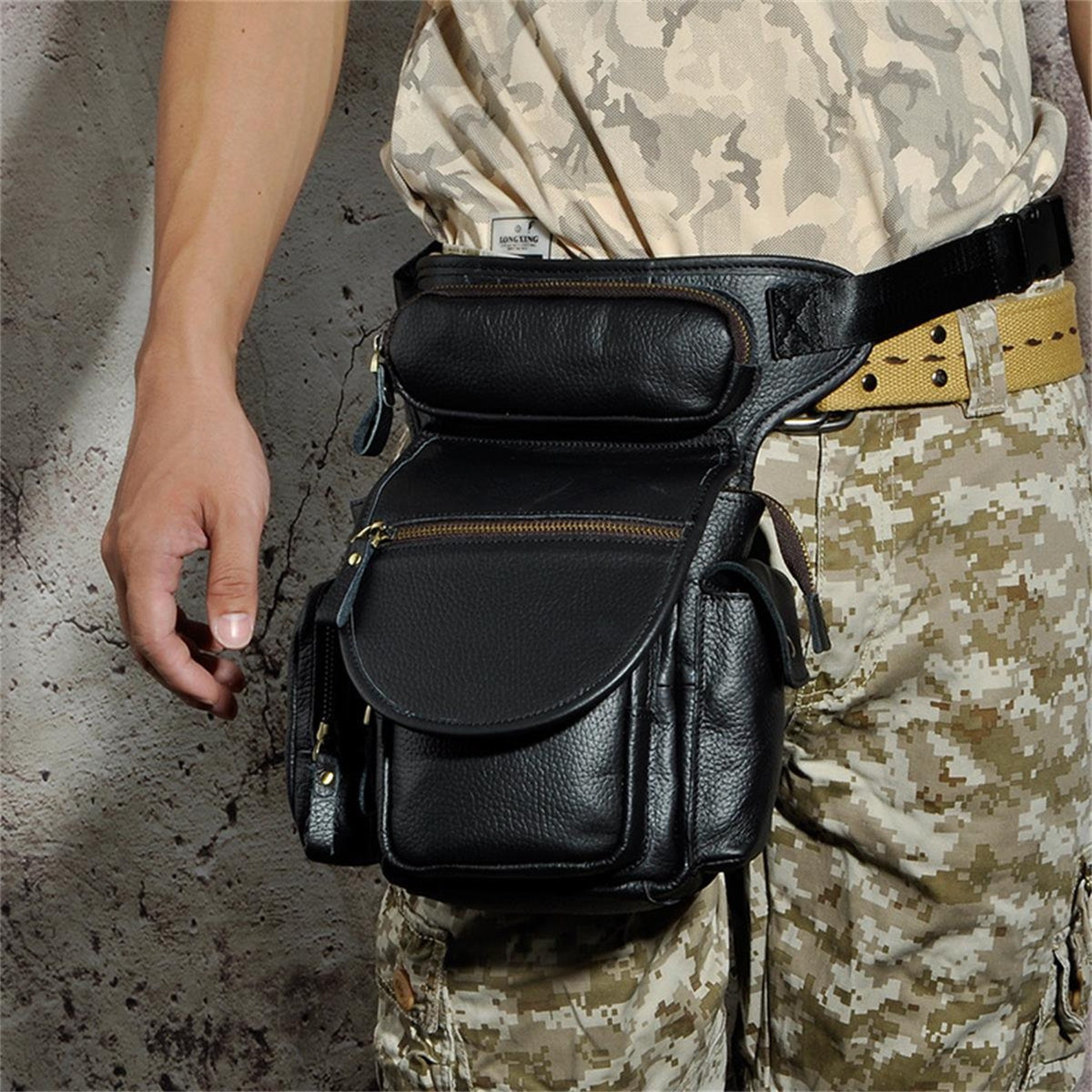 Leather Leg Bag First Layer Leather Motorcycle Waist Bag Male Etsy