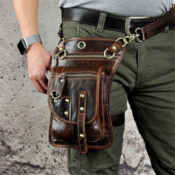 Leather Men Women Thigh Bag Orange Punk Mobile Phone Outdoor - Etsy