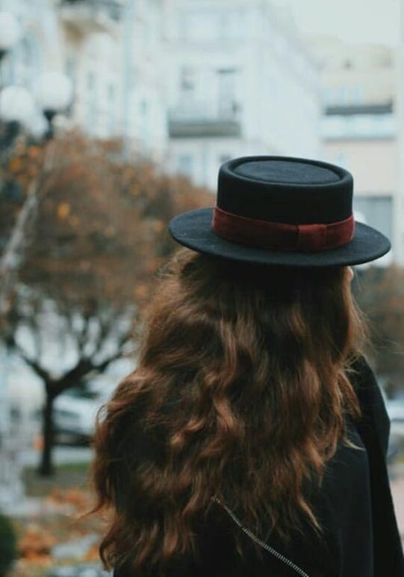 Black Fedora Derby Hat Women Felt Wide 