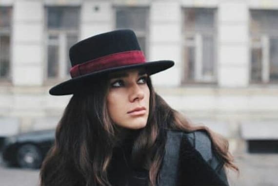 Black Fedora Derby Hat Women Felt Wide 