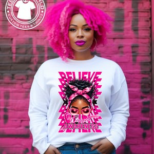 Black Woman Cancer Awareness PNG: Afro Curly Bun Sublimation (Digital Download)