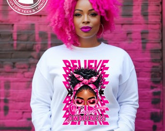 Schwarze Frau Krebs Bewusstsein PNG - Afro Curly Bun Sublimation (Digitaler Download)