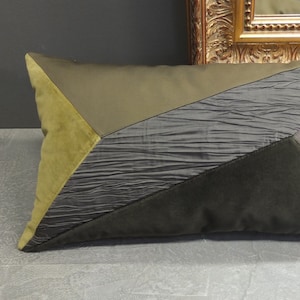 mud-coloured cushion made of different fabrics