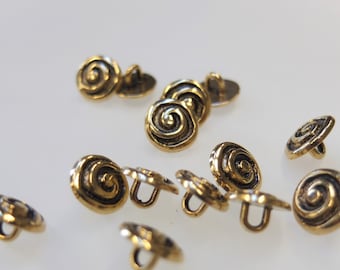 Vintage buttons, gold-coloured, 15 pieces, with spiral pattern, The second variant contains 100 pieces of this article and costs 20,-