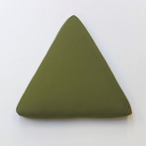 Olive green triangular cushion made of softshell, high-quality Swiss fabric