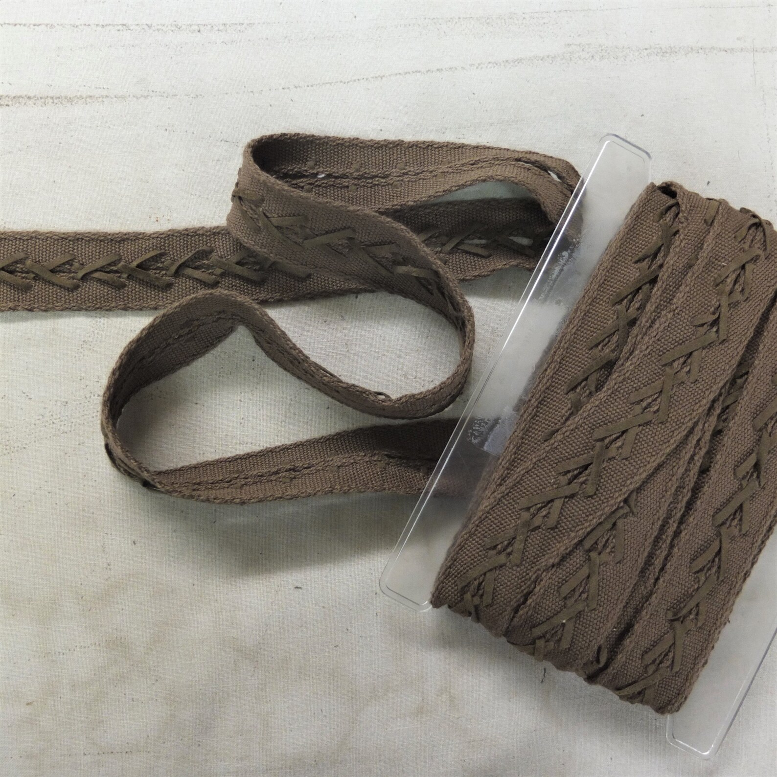 Brown Ribbon With Braided Leather Stripe Etsy