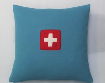 Wool pillow cover 45 x 45 cm ( 18 x 18 inches) with Swiss cross