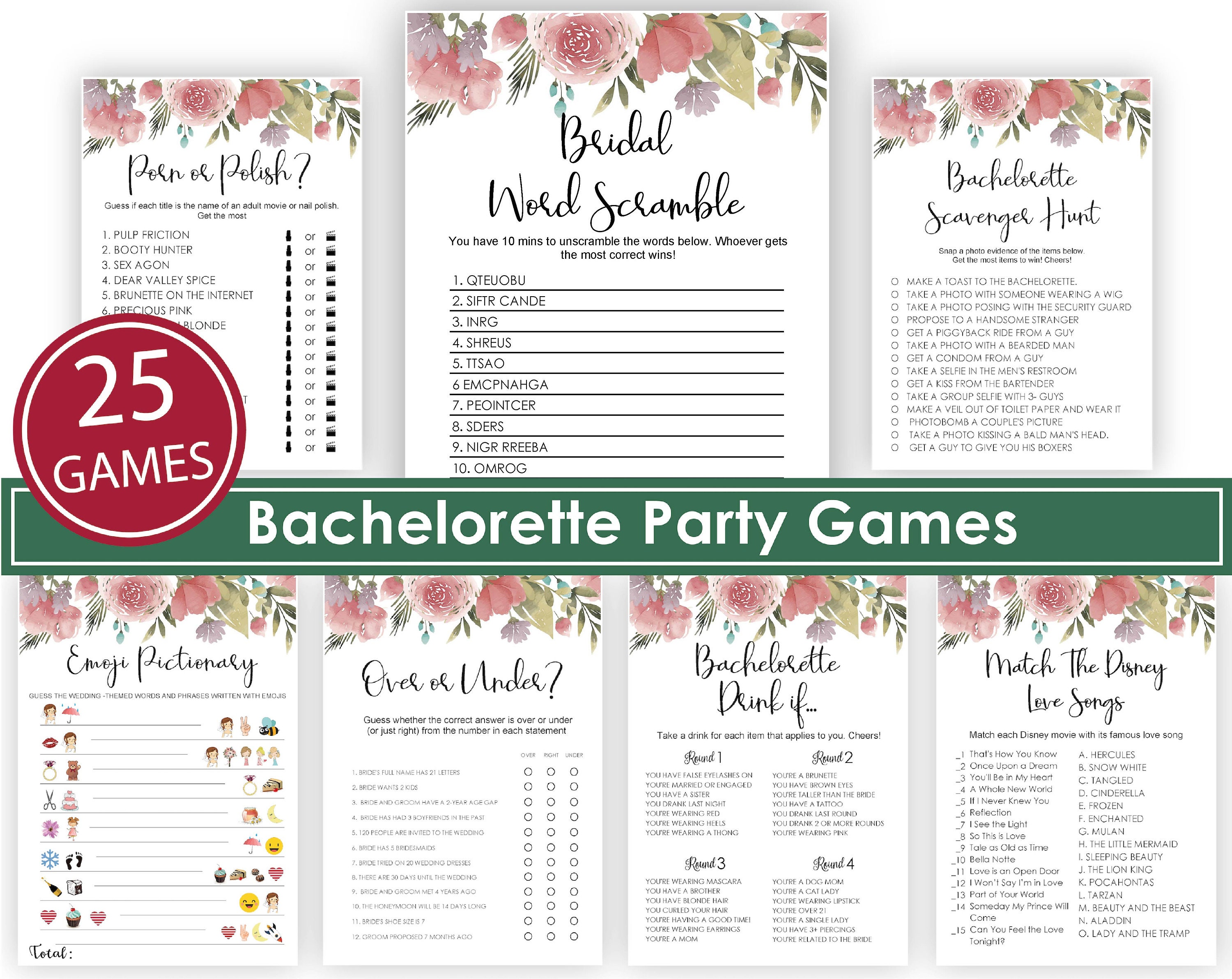 Bachelorette Party Games Word Scramble Pack Bridal Shower | Etsy