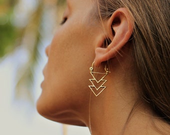 Triangular Earrings, Gold Earrings, Brass Jewelry, NICKEL FREE, Geometric Jewelry, Geometric Earrings, Minimalist Earrings