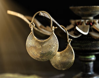 African Plate Earrings, Gold Colored Jewelry, NICKEL FREE, Circle Earrings, Oriental Jewelry, Indian Earrings, Elegant