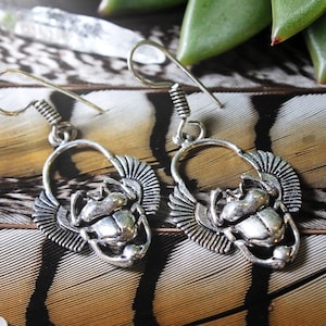 Egyptian Earrings, Beetle Earrings, NICKEL FREE, Silver Plated Scarab, Insect Earrings, Scarab Jewelry, Silver Beetle, May Beetle
