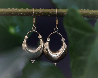 Golden crescent moon earrings, brass jewelry, moon jewelry, oriental jewelry, Indian hanging earrings, Egyptian earrings, festival jewelry