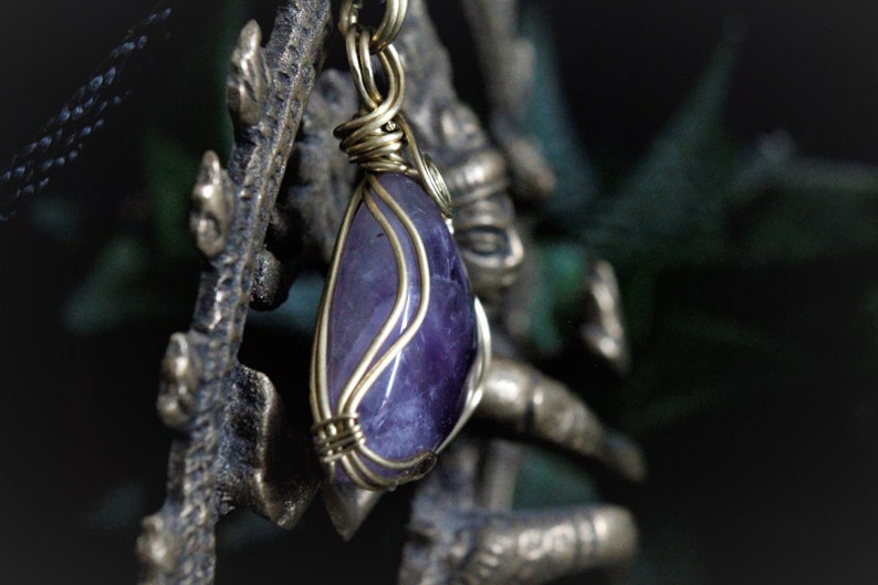 Adjustable Length Wire Jewelry Brass Jewelry Purple Stone Necklace Golden Amethyst Pendant Amethyst Necklace HANDMADE NICKELFREE