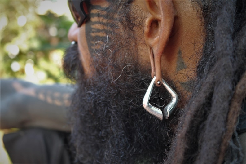 1 paire de poids d'oreille en métal argenté, UNISEXE, SANS NICKEL, poids d'oreille lourds, Ø 10 mm, festivals, bijoux tribaux, tunnels de chair, gros poids d'oreille image 3