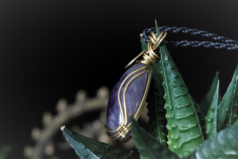 Adjustable Length Wire Jewelry Brass Jewelry Purple Stone Necklace Golden Amethyst Pendant Amethyst Necklace HANDMADE NICKELFREE