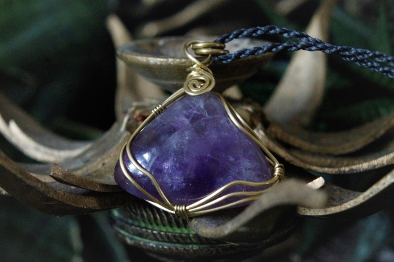 Adjustable Length Wire Jewelry Brass Jewelry Purple Stone Necklace Golden Amethyst Pendant Amethyst Necklace HANDMADE NICKELFREE
