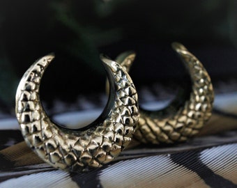 Golden Brass Tunnel, 1 Pair, Unisex, Snake Pattern, Various Sizes,Strecher,Flesh Tunnel,Snake Tunnel, Festivals