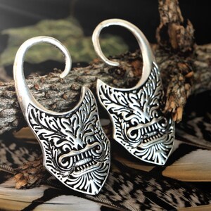 1 pair Silver Plated Ear Weights, Light Ear Weights, Ø 3 mm, NICKEL FREE, UNISEX, Bali Demon, Hindu Temple Demon, Tribal Jewelry, Festivals