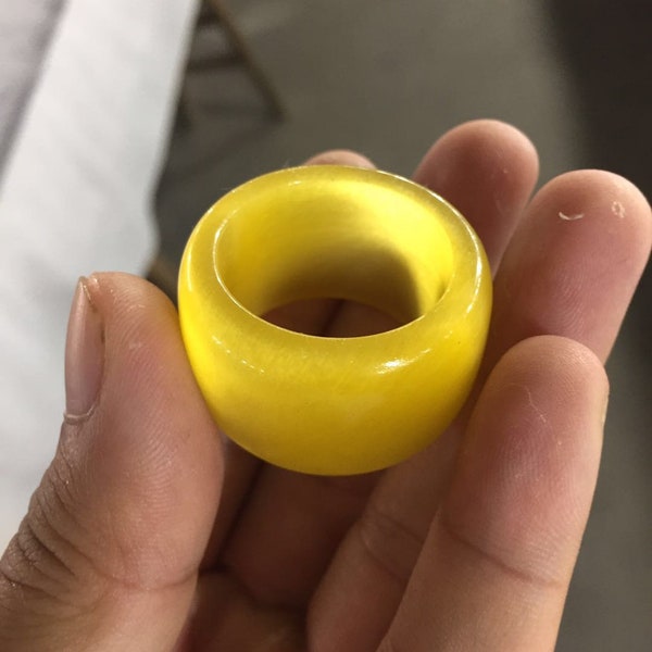 Free shipping-Handmade natural yellow  jade ring Charm jade Finger ring （Please tell me the size you need）