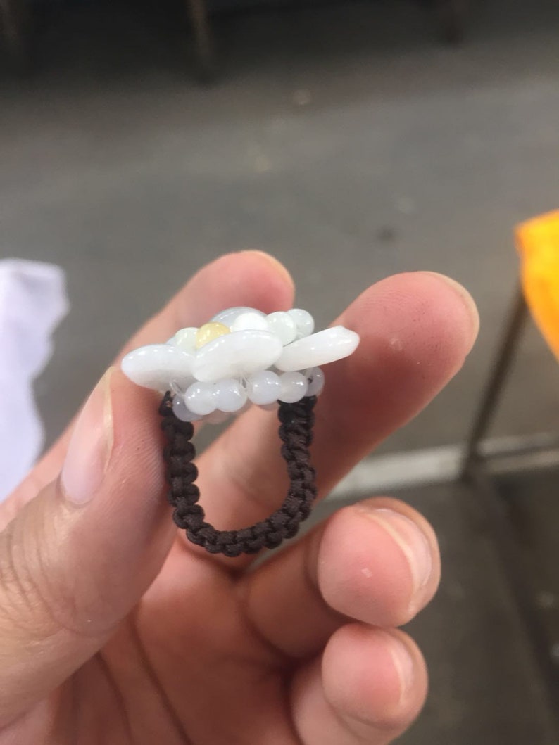 Free shipping-Handmade natural white Flower jade ring Charm jade ring\uff08adjustable size\uff09