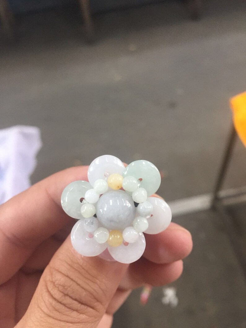 Free shipping-Handmade natural white Flower jade ring Charm jade ring\uff08adjustable size\uff09