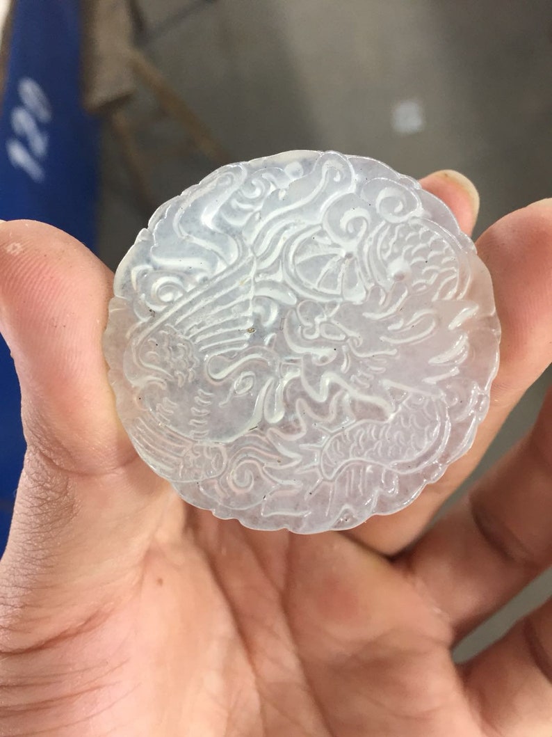 Free shipping-Handmade natural white Dragon phoenix luck Charm jade pendant