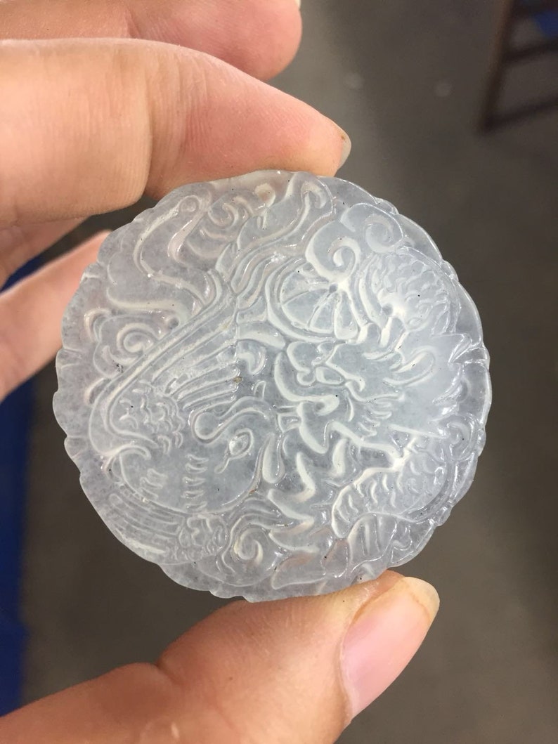 Free shipping-Handmade natural white Dragon phoenix luck Charm jade pendant