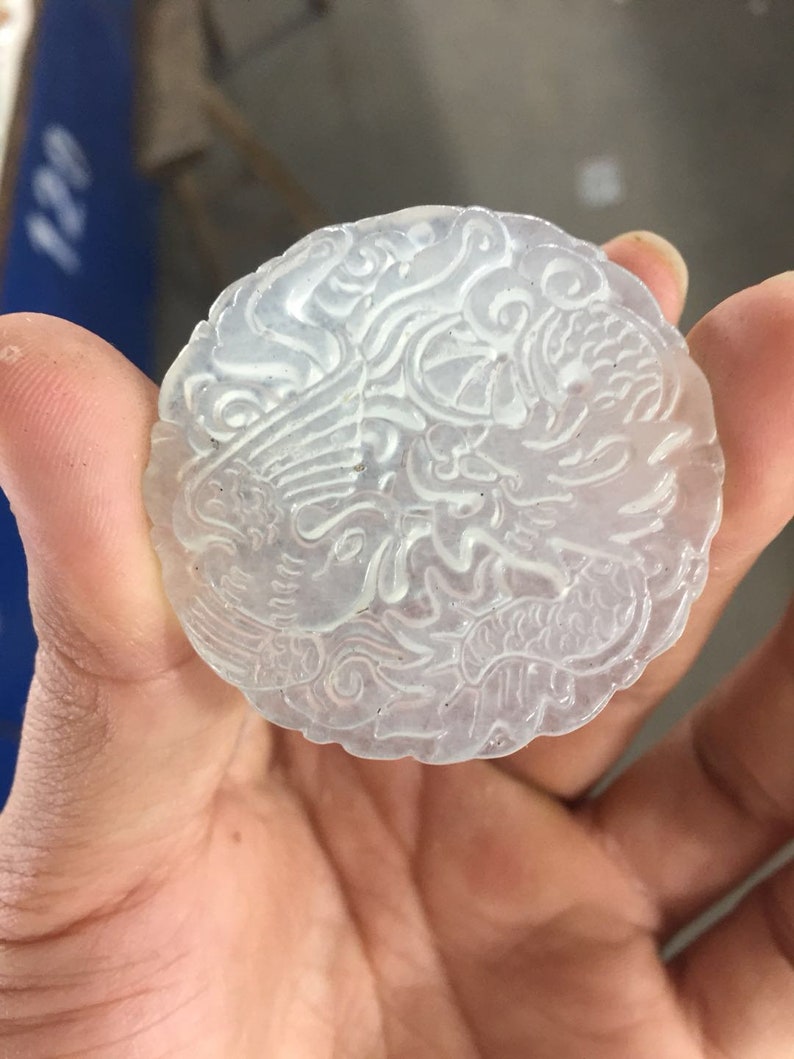 Free shipping-Handmade natural white Dragon phoenix luck Charm jade pendant