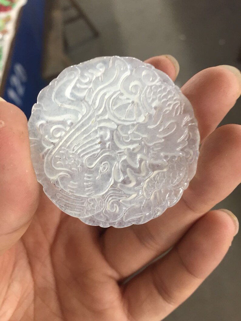 Free shipping-Handmade natural white Dragon phoenix luck Charm jade pendant